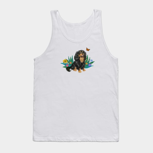 A Butterfly with a Black and Tan Cavalier King Charles Spaniel Tank Top by Dogs Galore and More